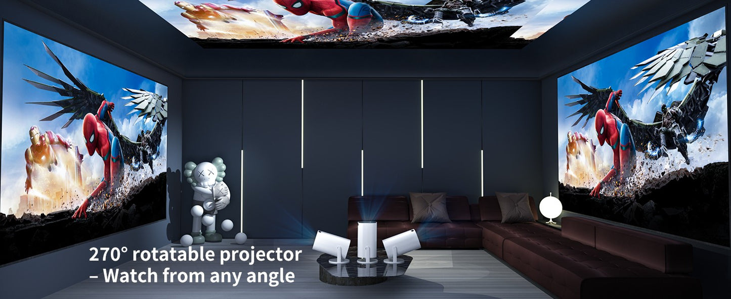 Mini Projetor com WiFi e Bluetooth, Suporte 4K, Sistema Android, Portátil para H