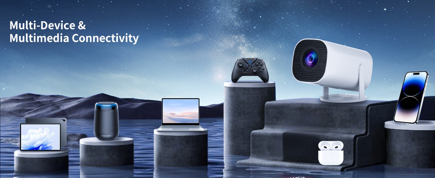 Mini Projetor com WiFi e Bluetooth, Suporte 4K, Sistema Android, Portátil para H