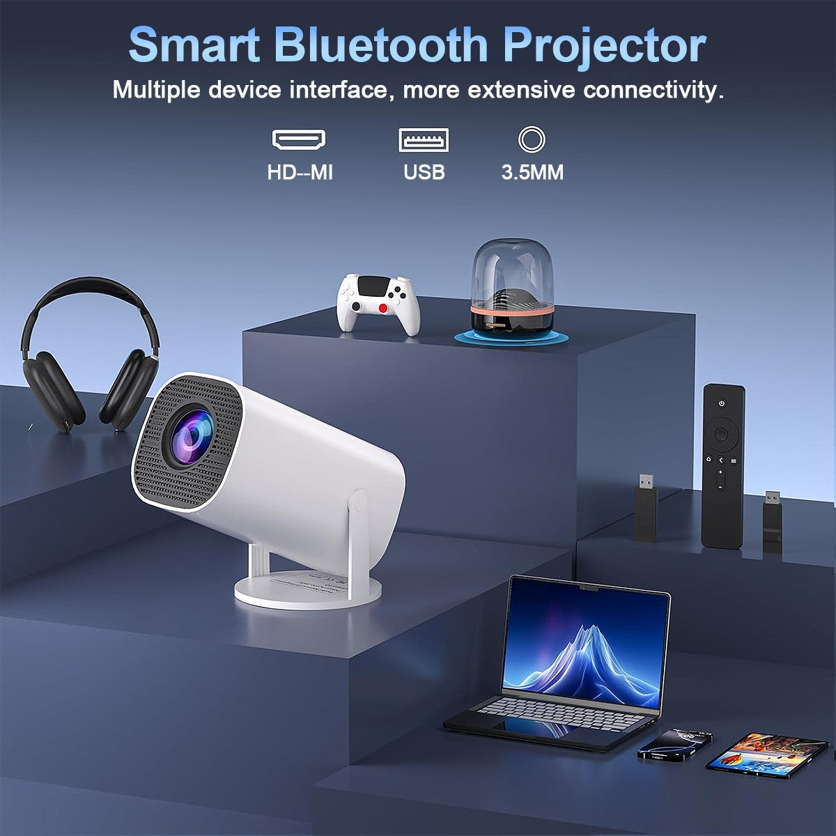 Mini Projetor com WiFi e Bluetooth, Suporte 4K, Sistema Android, Portátil para H