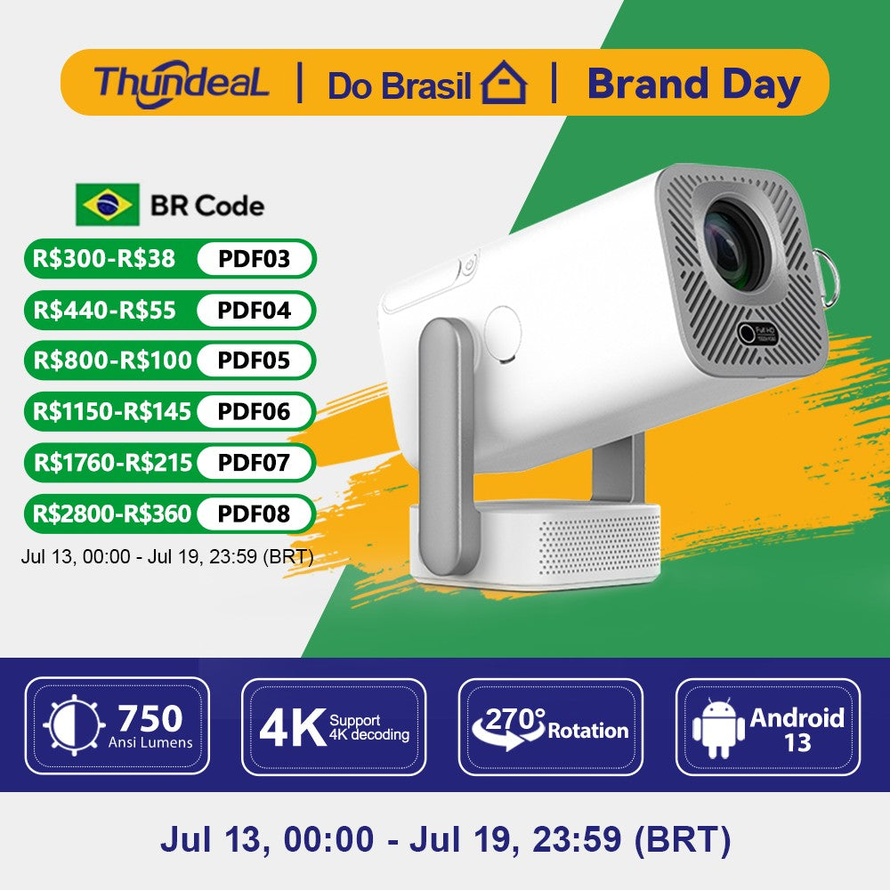 Projetor Full HD ThundeaL TD80 Pro 1080P Wi-Fi Suporte 4K