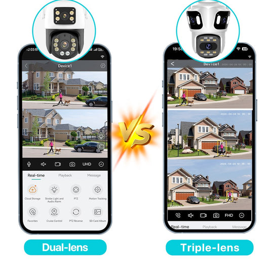 3-Lens PTZ Smart WiFi Security Camera - Outdoor Night Vision