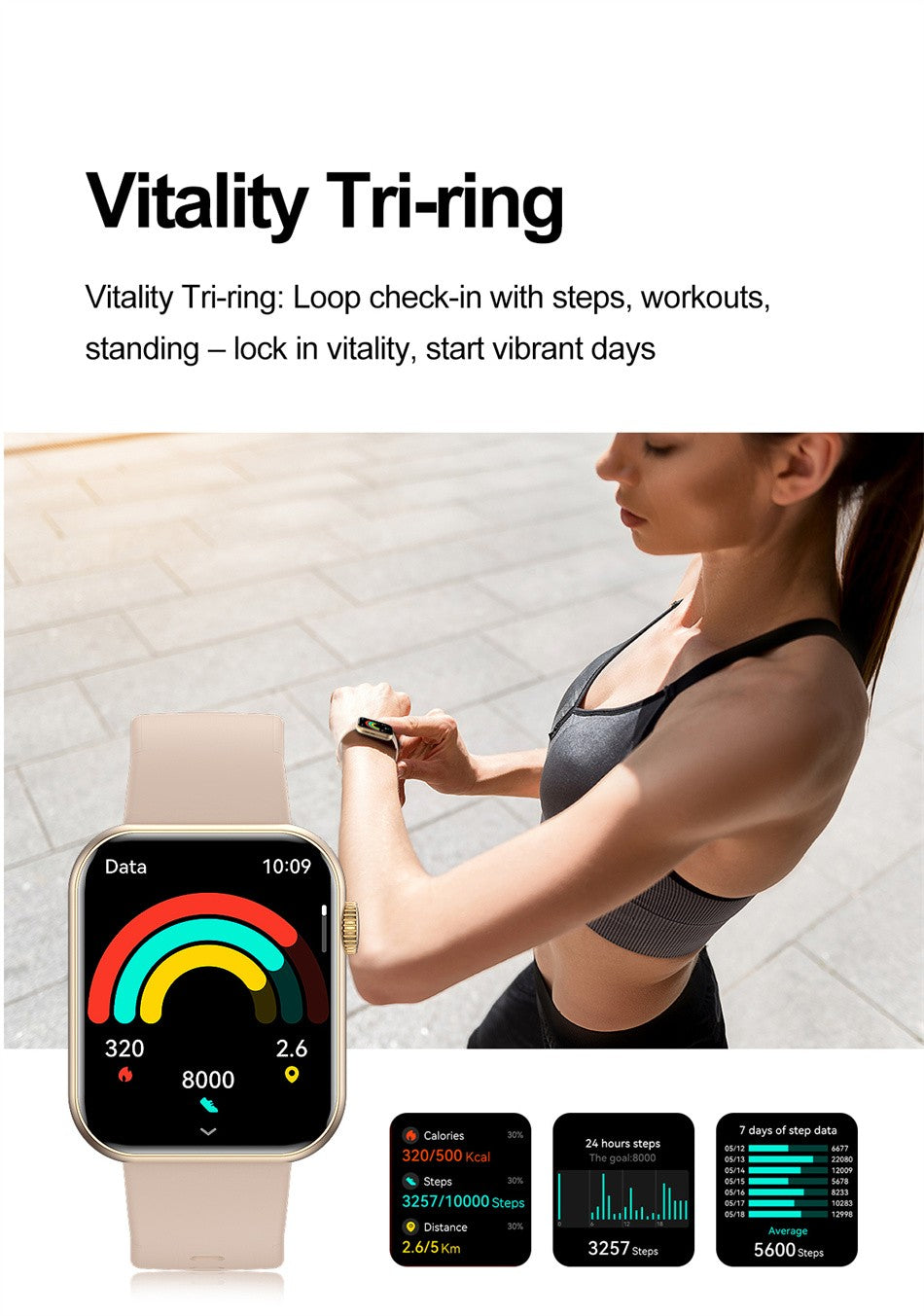 Smartwatch Feminino Bluetooth com chamadas, tela touch, Monitor Cardiaco e aprova d`Água